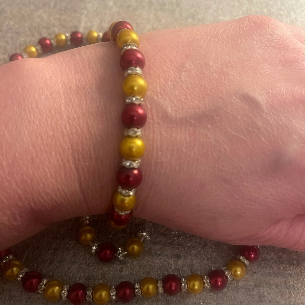 Necklace set handmade Garnet & Gold - Picture 3 of 5